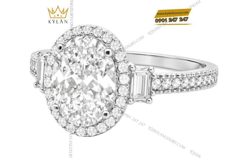 Nhẫn nữ vàng trắng Au750 đính kim cương