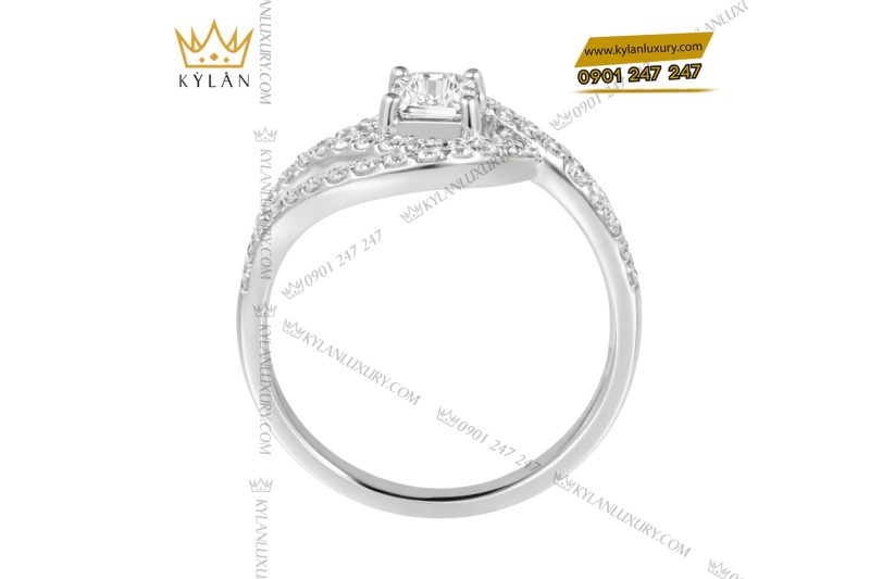 Nhẫn nữ vàng trắng Au750 đính kim cương