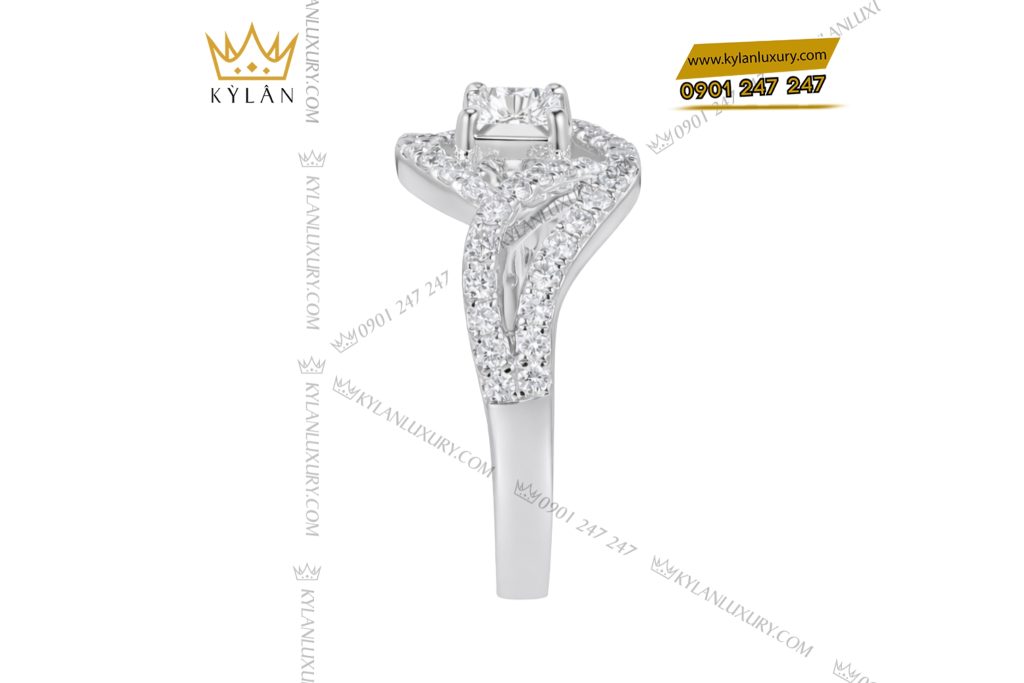 Nhẫn nữ vàng trắng Au750 đính kim cương