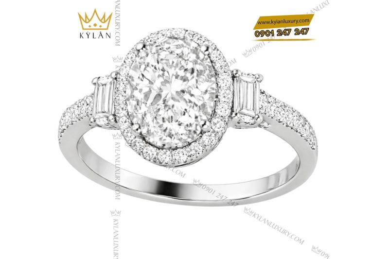 Nhẫn nữ vàng trắng Au750 đính kim cương