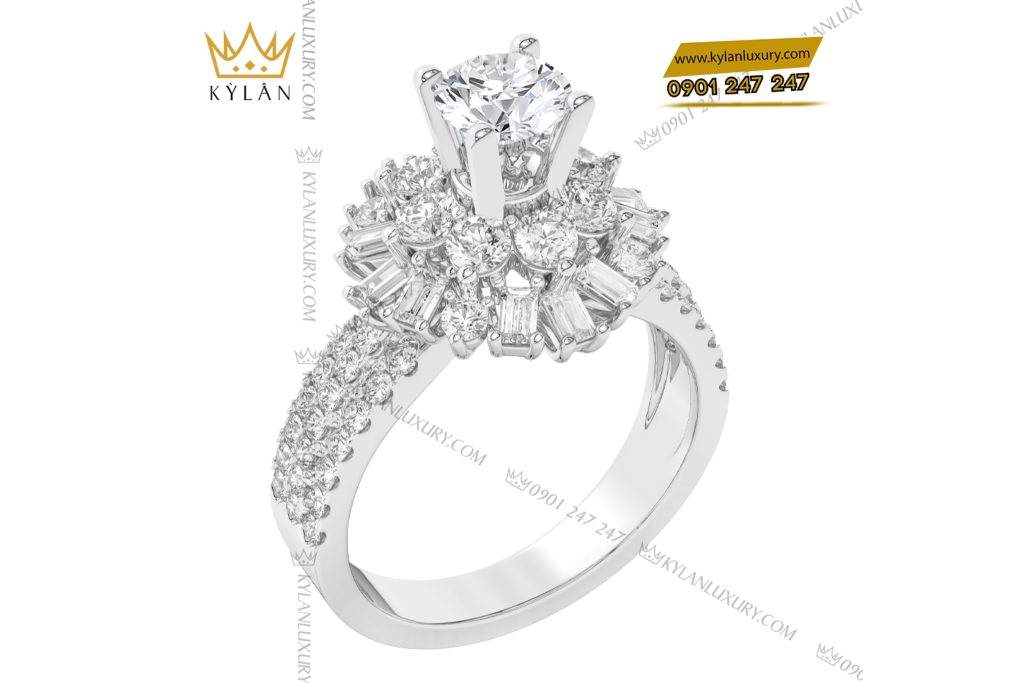 Nhẫn nữ vàng trắng Au750 đính kim cương