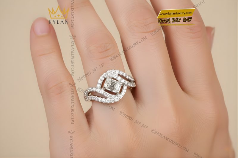 Nhẫn nữ vàng trắng Au750 đính kim cương