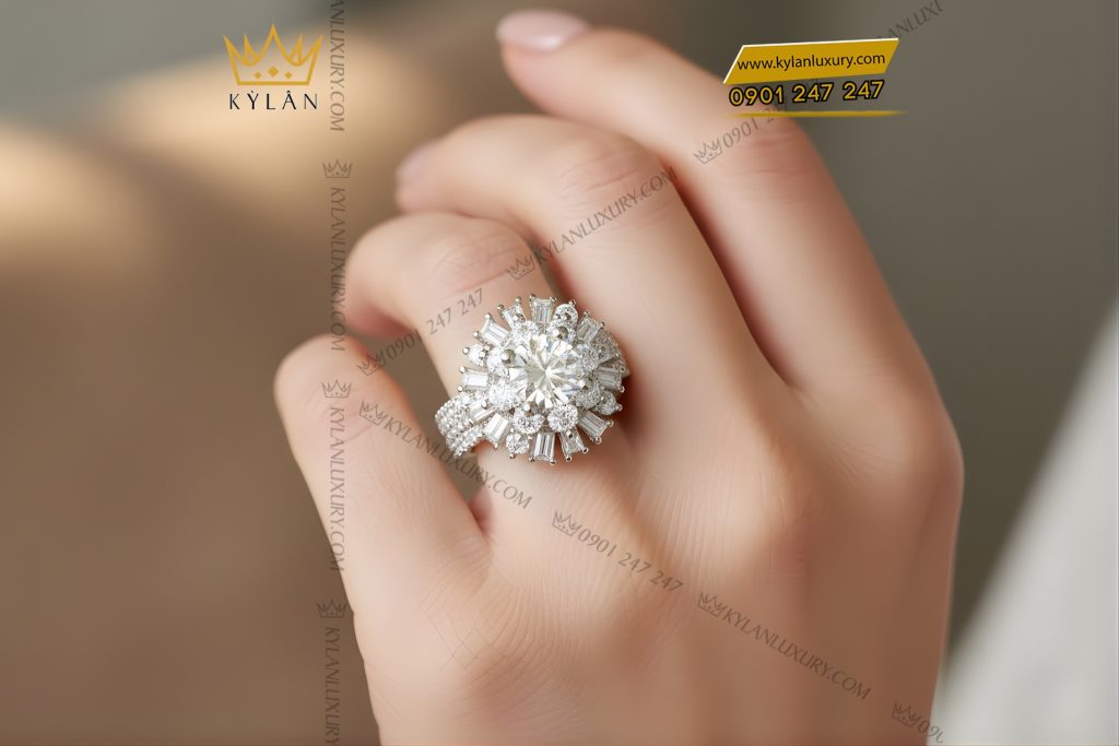 Kỳ Lân Luxury Nhan nu vang trang Au750 dinh kim cuong 8 1 Nhẫn nữ vàng trắng Au750 đính kim cương