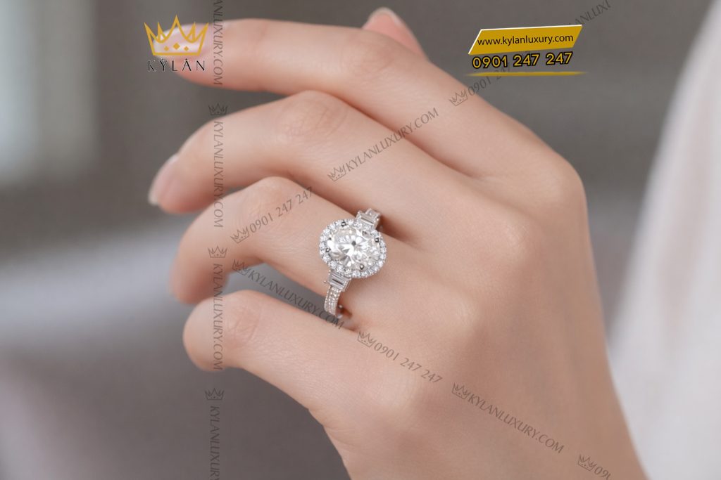 Nhẫn nữ vàng trắng Au750 đính kim cương