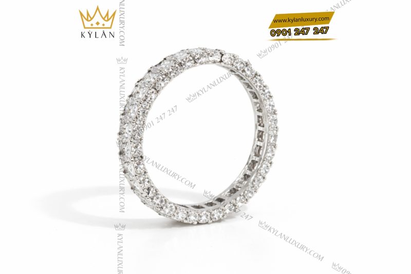 Nhẫn nữ vàng trắng Au750 đính kim cương baguette