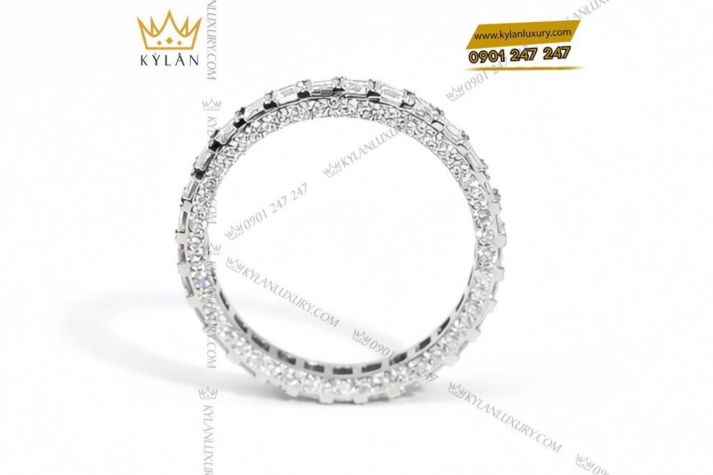 Kỳ Lân Luxury Nhan nu vang trang Au750 dinh kim cuong baguette 7 Nhẫn nữ vàng trắng Au750 đính kim cương baguette