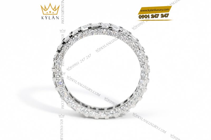 Nhẫn nữ vàng trắng Au750 đính kim cương baguette