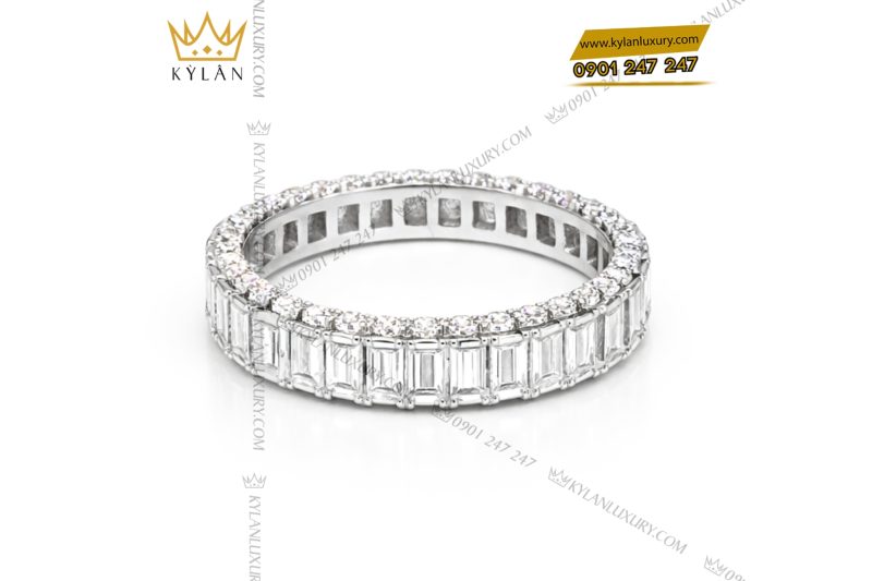 Nhẫn nữ vàng trắng Au750 đính kim cương baguette