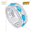 Nhẫn nữ vàng trắng Au750 đính kim cương và đá Topaz