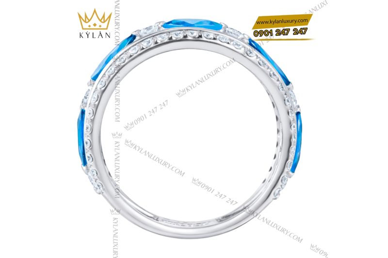 Nhẫn nữ vàng trắng Au750 đính kim cương và đá Topaz