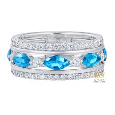 Nhẫn nữ vàng trắng Au750 đính kim cương và đá Topaz