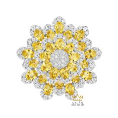 Nhẫn nữ vàng trắng Au750 đính kim cương và đá quý vàng