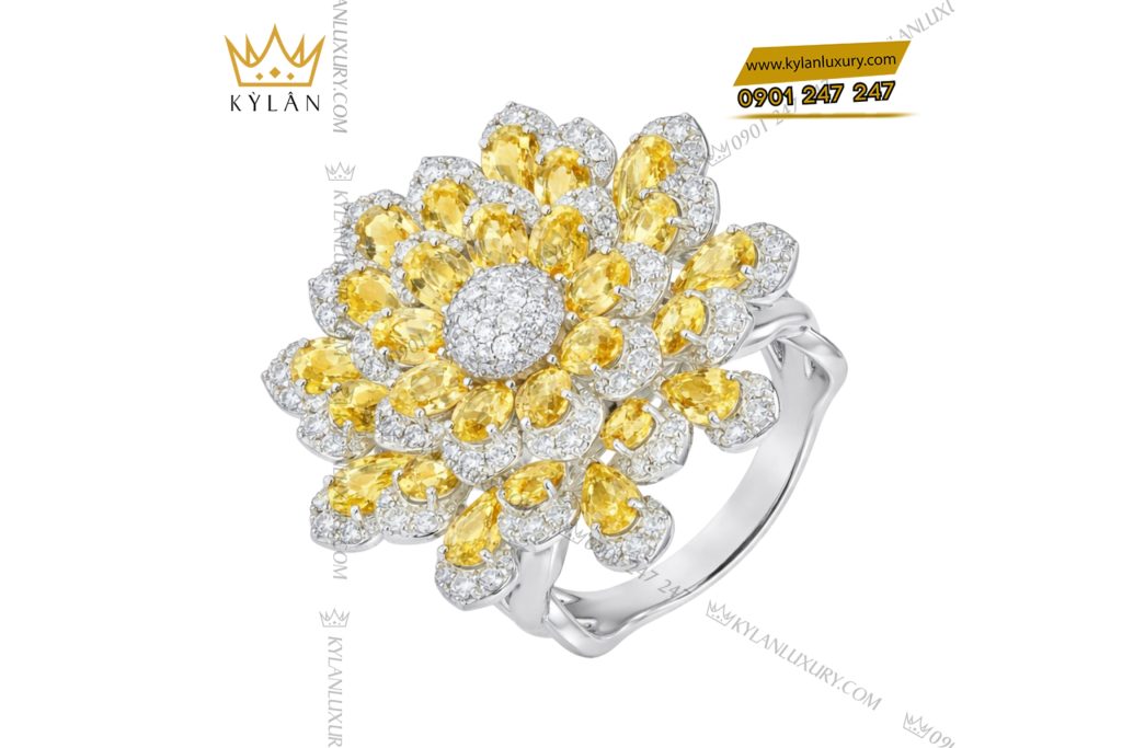 Kỳ Lân Luxury Nhan nu vang trang Au750 dinh kim cuong va da quy vang 4 Nhẫn nữ vàng trắng Au750 đính kim cương và đá quý vàng