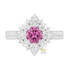 Nhẫn nữ vàng trắng Au750 đính kim cương và sapphire hồng