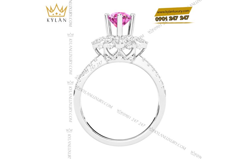 Nhẫn nữ vàng trắng Au750 đính kim cương và sapphire hồng