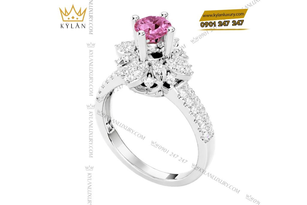 Kỳ Lân Luxury Nhan nu vang trang Au750 dinh kim cuong va sapphire hong 5 Nhẫn nữ vàng trắng Au750 đính kim cương và sapphire hồng