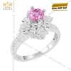 Nhẫn nữ vàng trắng Au750 đính kim cương và sapphire hồng