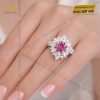Nhẫn nữ vàng trắng Au750 đính kim cương và sapphire hồng