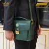 Túi Clutch da cá Alligator màu rêu đậm đính logo vàng LDH