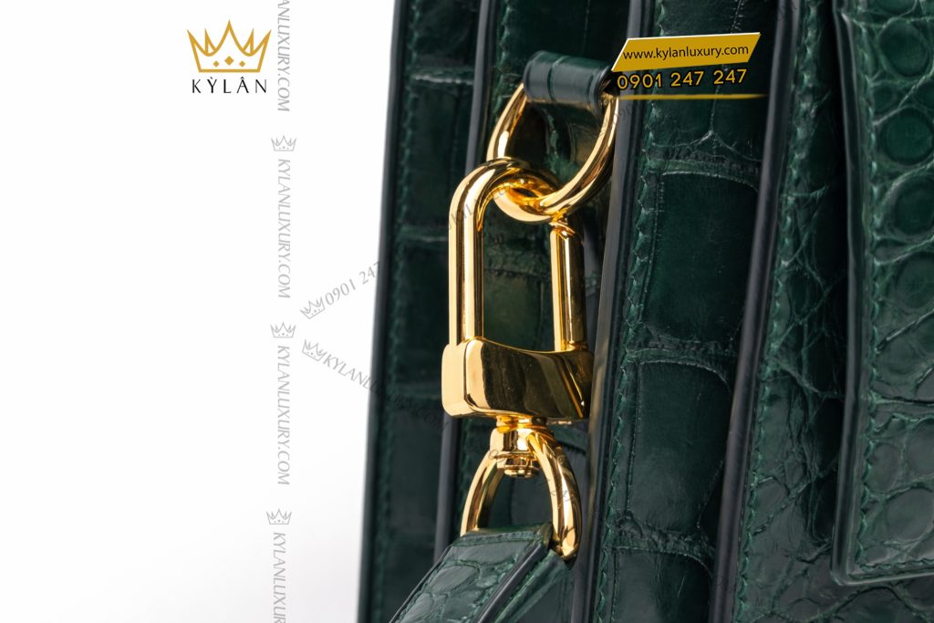 Kỳ Lân Luxury Tui Clutch da ca Alligator Dark Green 7 Túi Clutch da cá Alligator màu rêu đậm đính logo vàng LDH