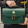 Túi Clutch da cá Alligator màu rêu đậm đính logo vàng LDH