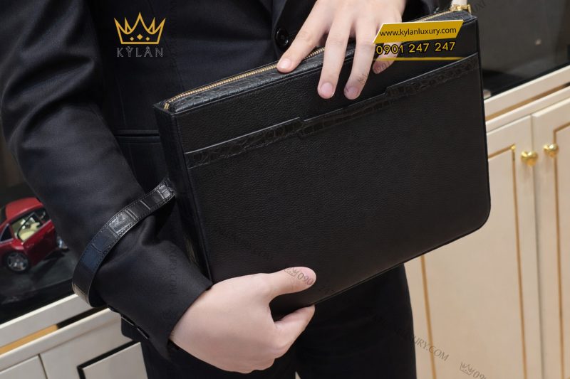 Túi xách da bê mix da cá Alligator khóa vân tay