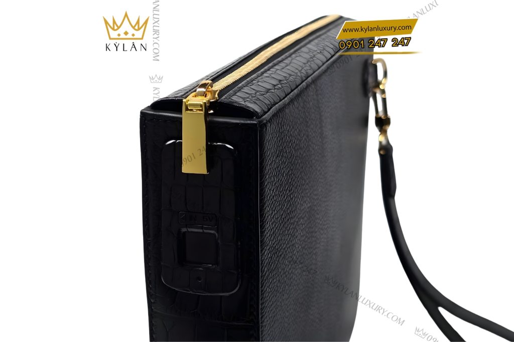 Túi xách da bê mix da cá Alligator khóa vân tay