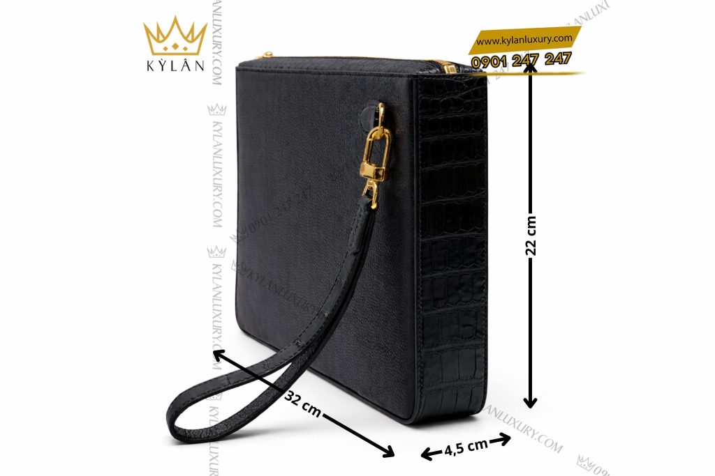 Túi xách da bê mix da cá Alligator khóa vân tay