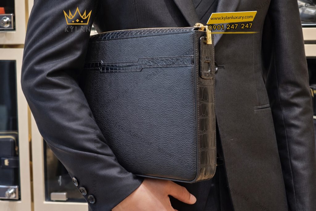 Kỳ Lân Luxury Tui xach da be mix da ca Alligator khoa van tay 8 Túi xách da bê mix da cá Alligator khóa vân tay