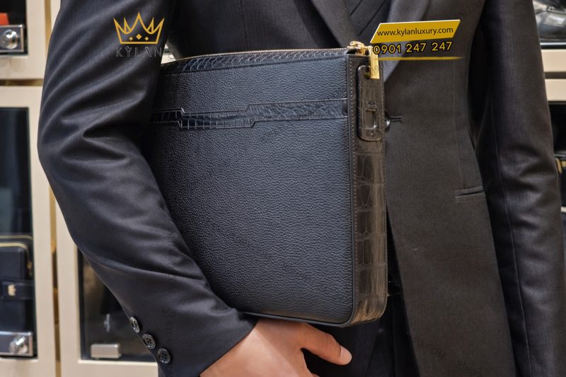 Túi xách da bê mix da cá Alligator khóa vân tay