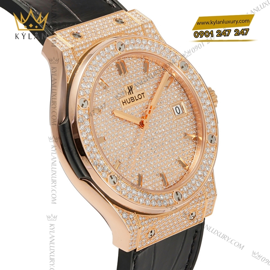 Kỳ Lân Luxury hublot classic fusion king gold full pave 42 7 Đồng hồ Hublot Classic Fusion King Gold Full Pave 42mm