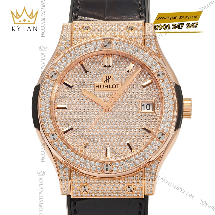 Kỳ Lân Luxury hublot classic fusion king gold full pave 42 8 Đồng hồ Hublot Classic Fusion King Gold Full Pave 42mm