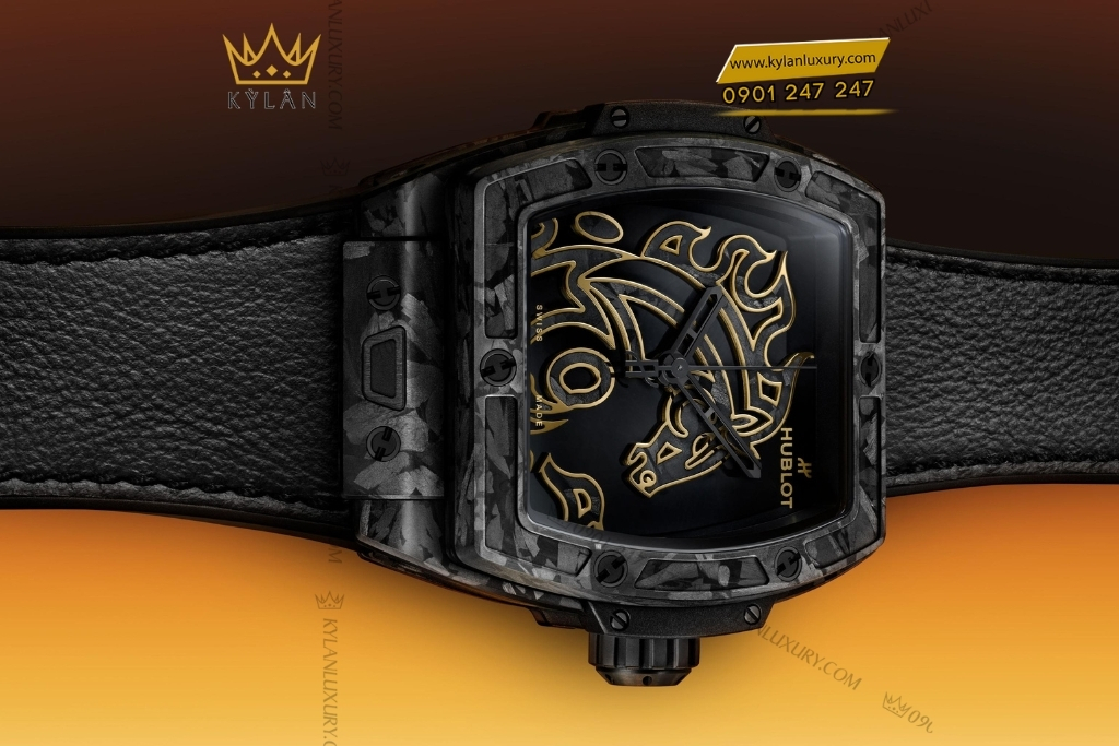 Kỳ Lân Luxury hublot spirit of big bang year of horse frosted carbon 42mm 3 Đồng hồ Hublot Spirit of Big Bang Year of the Horse Frosted Carbon 42mm