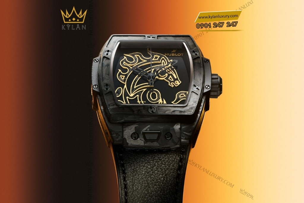 Kỳ Lân Luxury hublot spirit of big bang year of horse frosted carbon 42mm 6 Đồng hồ Hublot Spirit of Big Bang Year of the Horse Frosted Carbon 42mm