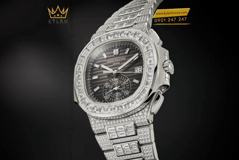 Đồng hồ Patek Philippe Nautilus vàng trắng đính kim 5980/1400G-010