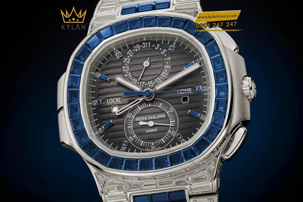 Kỳ Lân Luxury patek philippe nautilus 5990 1421g 001 kim cuong sapphire 6 Đồng hồ Patek Philippe Nautilus vàng trắng sapphire & kim cương 5990/1421G-001