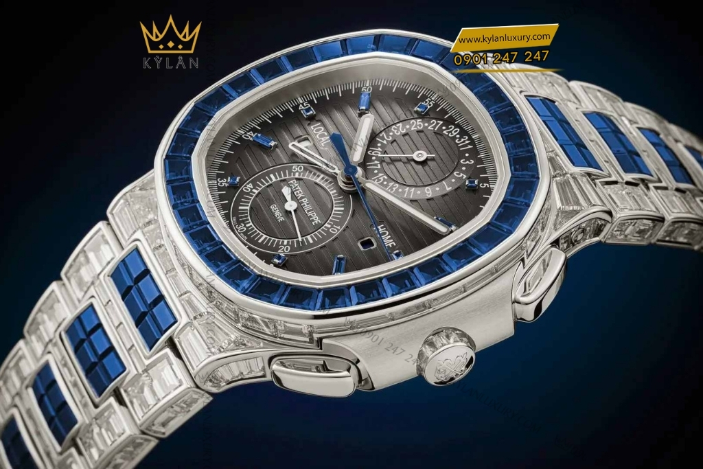 Kỳ Lân Luxury patek philippe nautilus 5990 1421g 001 kim cuong sapphire 7 Đồng hồ Patek Philippe Nautilus vàng trắng sapphire & kim cương 5990/1421G-001