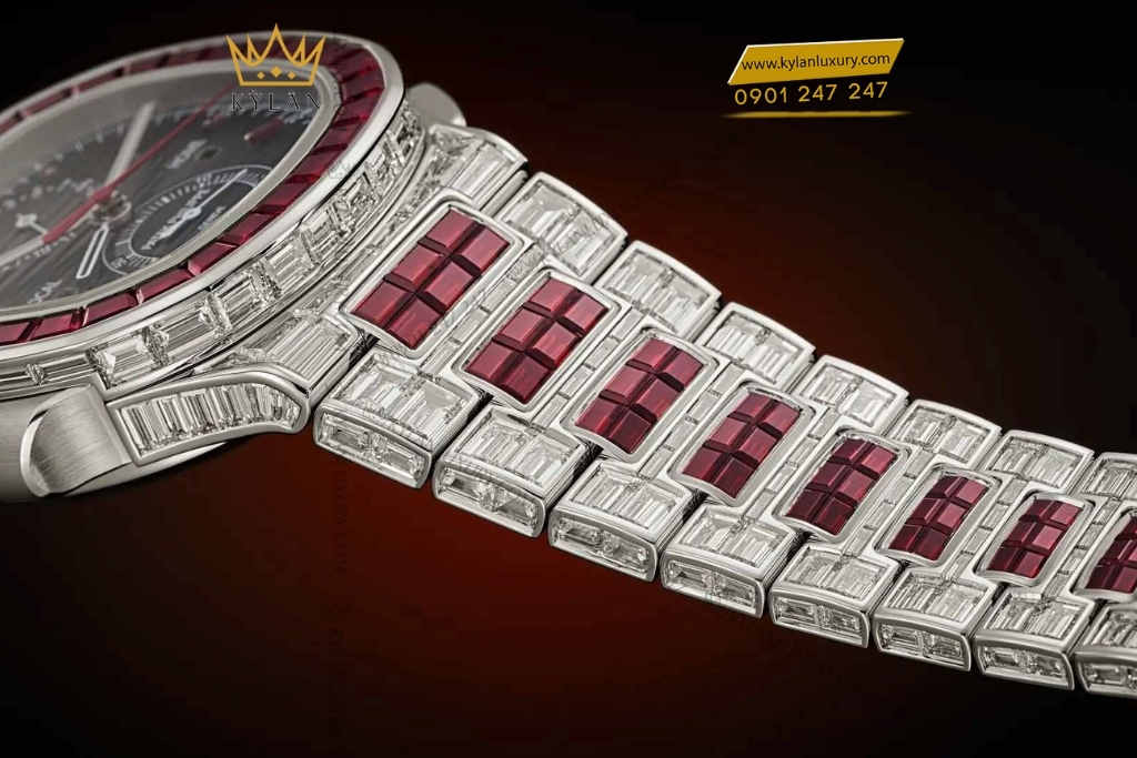 Kỳ Lân Luxury patek philippe nautilus 5990 1422g 001 ruby kim cuong 4 Đồng hồ Patek Philippe Nautilus vàng trắng ruby & kim cương 5990/1422G-001