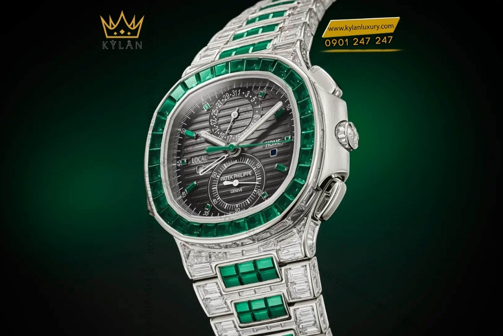 Kỳ Lân Luxury patek philippe nautilus 5990 1423g 001 emerald kim cuong vang trang 3 Đồng hồ Patek Philippe Nautilus vàng trắng emerald & kim cương 5990/1423G-001