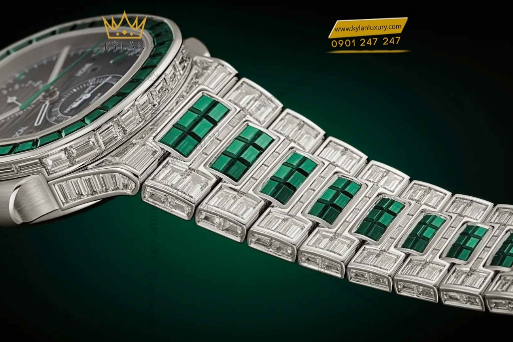 Kỳ Lân Luxury patek philippe nautilus 5990 1423g 001 emerald kim cuong vang trang 6 Đồng hồ Patek Philippe Nautilus vàng trắng emerald & kim cương 5990/1423G-001