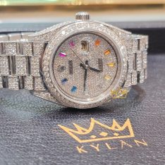 Đồng hồ Rolex Datejust 31 vàng trắng custom kim cương & đá quý rainbow