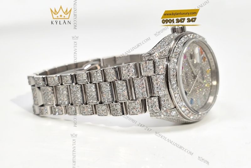 Đồng hồ Rolex Datejust 31 vàng trắng custom kim cương & đá quý rainbow