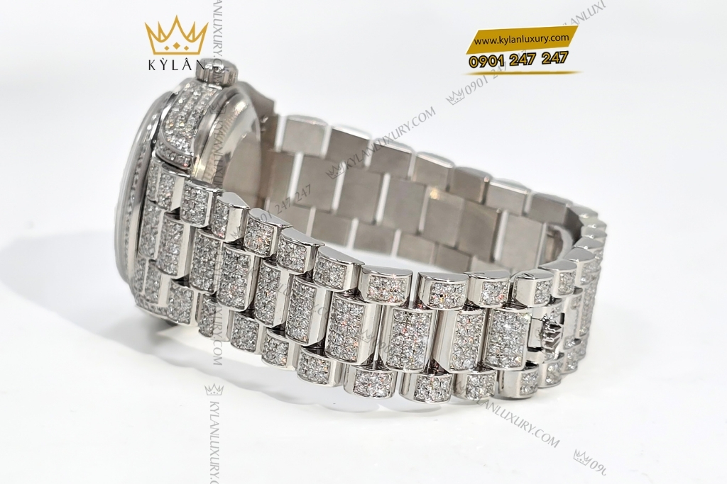 Kỳ Lân Luxury rolex datejust 31 vang trang custom kim cuong rainbow 12 Đồng hồ Rolex Datejust 31 vàng trắng custom kim cương & đá quý rainbow