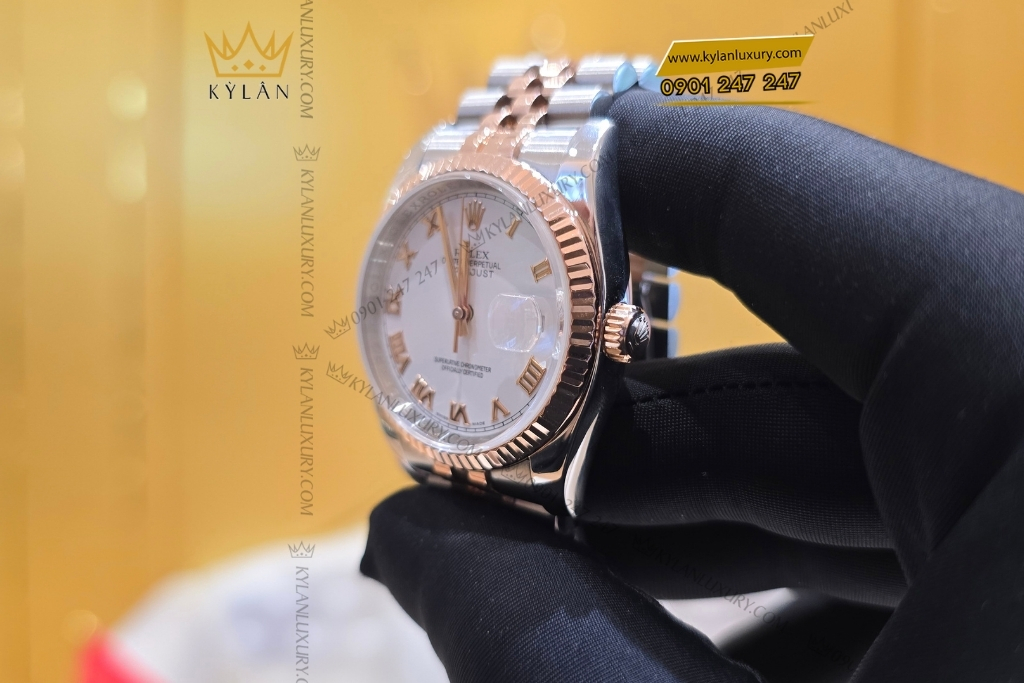 Kỳ Lân Luxury rolex datejust 36 116231 0084 trang la ma 16 Đồng hồ Rolex Datejust 36 mặt trắng cọc La Mã 116231-0084