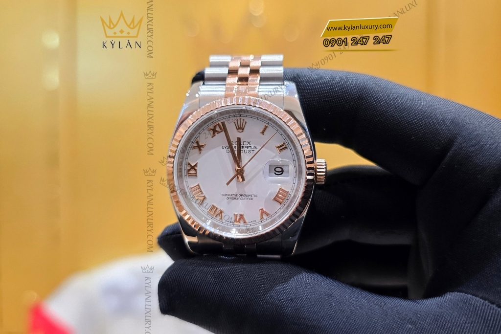 Kỳ Lân Luxury rolex datejust 36 116231 0084 trang la ma 17 Đồng hồ Rolex Datejust 36 mặt trắng cọc La Mã 116231-0084