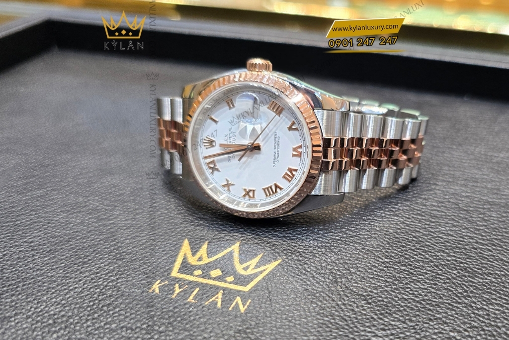 Kỳ Lân Luxury rolex datejust 36 116231 0084 trang la ma 18 Đồng hồ Rolex Datejust 36 mặt trắng cọc La Mã 116231-0084