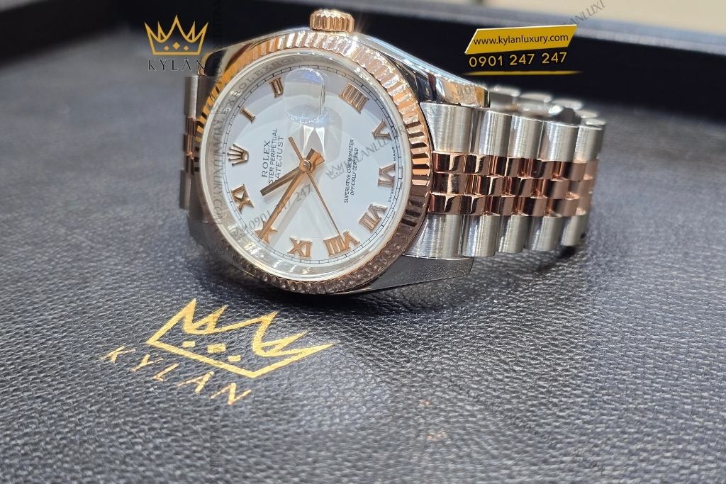 Kỳ Lân Luxury rolex datejust 36 116231 0084 trang la ma 2 1 Đồng hồ Rolex Datejust 36 mặt trắng cọc La Mã 116231-0084
