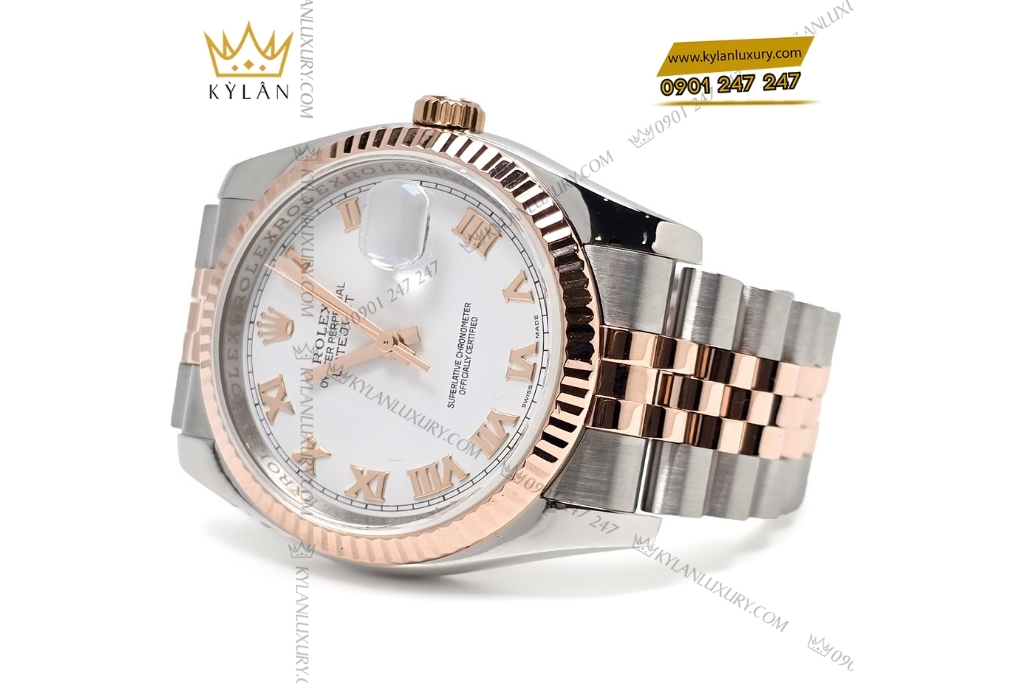 Kỳ Lân Luxury rolex datejust 36 116231 0084 trang la ma 4 1 Đồng hồ Rolex Datejust 36 mặt trắng cọc La Mã 116231-0084