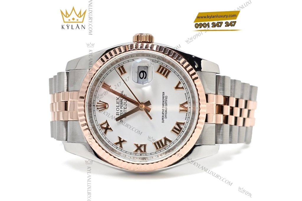 Kỳ Lân Luxury rolex datejust 36 116231 0084 trang la ma 5 1 Đồng hồ Rolex Datejust 36 mặt trắng cọc La Mã 116231-0084