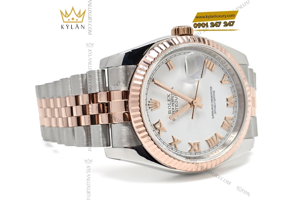Kỳ Lân Luxury rolex datejust 36 116231 0084 trang la ma 6 1 Đồng hồ Rolex Datejust 36 mặt trắng cọc La Mã 116231-0084